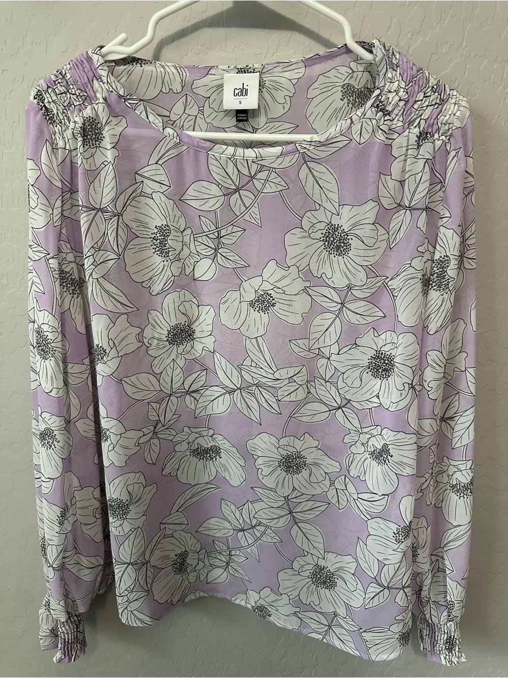 CAbi Lavender White Floral Long-Sleeve Top